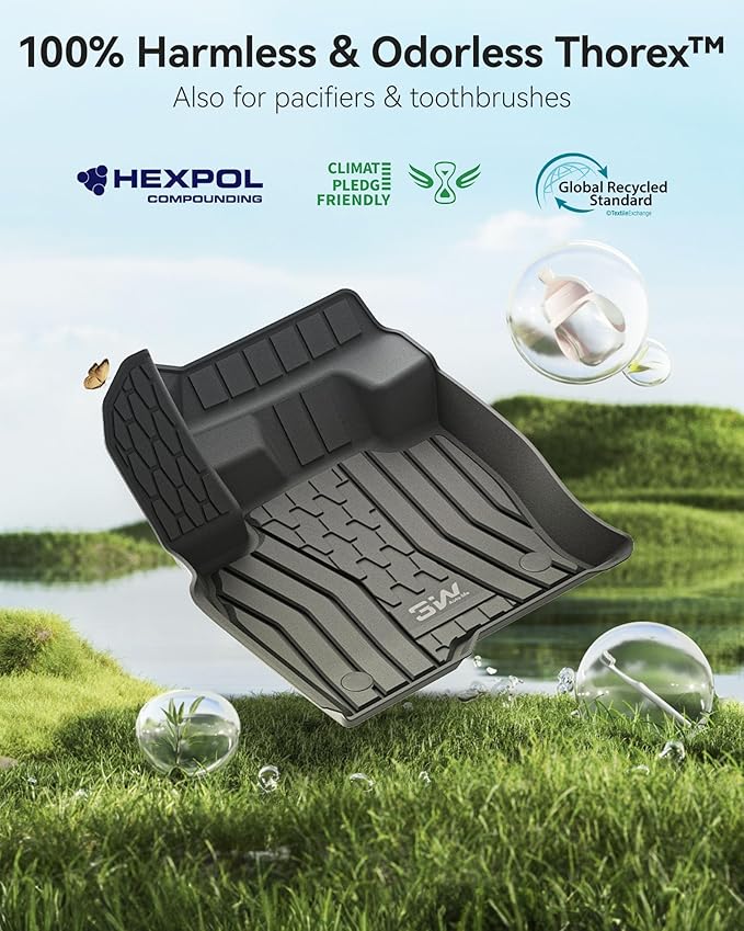 3W Floor Mats for Lincoln MKX 2016 2017 2018 & Lincoln Nautilus 2019-2022, Custom Fit TPE All Weather Floor Liners, 1st & 2nd Row Full Set, Black