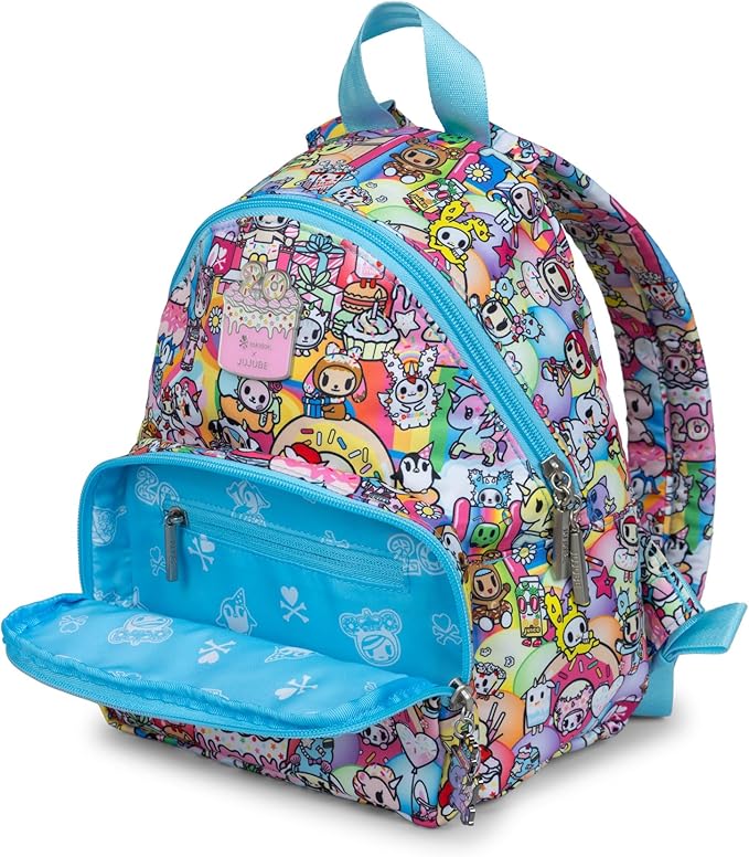 JuJuBe x tokidoki 20th Anniversary Celebration Everyday Mini Small Diaper Backpack, Essentials for Mom, Newborn & Baby, Women’s Purse, Baby Bottle Pockets, Adjustable Padded Straps, Machine Washable