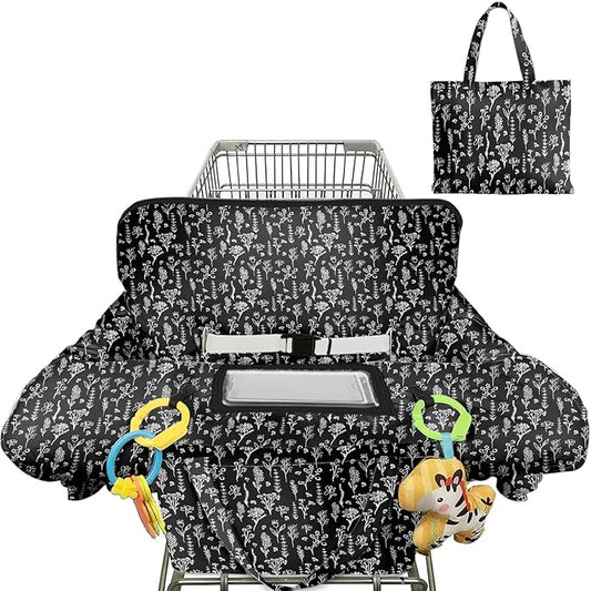 Shopping Cart Cover for Baby Girl Boy 2-in-1 High Chair Water Resistant High Chair Cover Black Flower Gender Neutral Cart Cover for Babies Padded Grocery Cart Cover for Baby