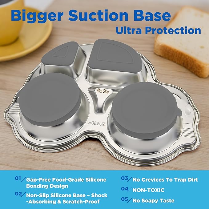 Stainless Steel Baby Suction Plates: Divided Plates Designed for Babies and Toddlers, Made of 100% Food-Grade Materials Ideal for Baby-Led Weaning BPA-Free Toddler Feeding Dishwasher Safe Gray