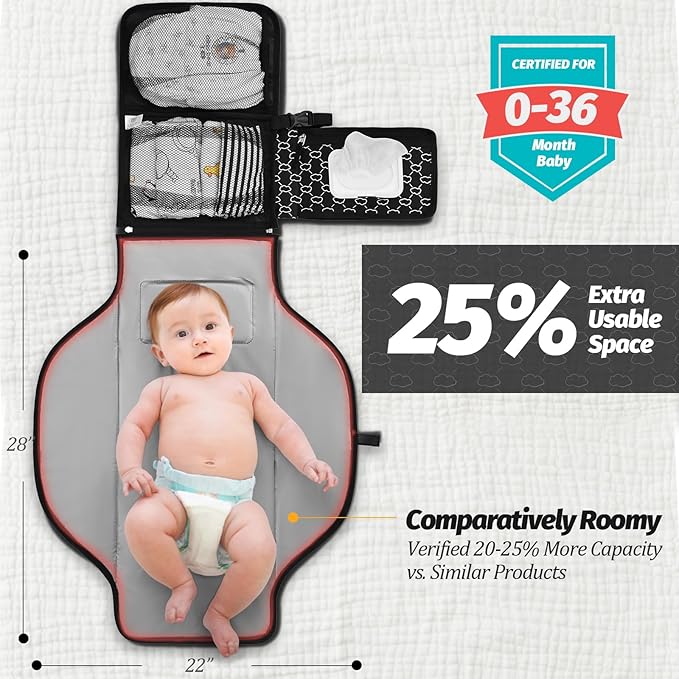 Portable Diaper Changing Pad - Changing Pad Portable with Wipes Pocket, Waterproof Diaper Changing Mat, Portable Changing Pad for Baby, Newborn Gift (Black)