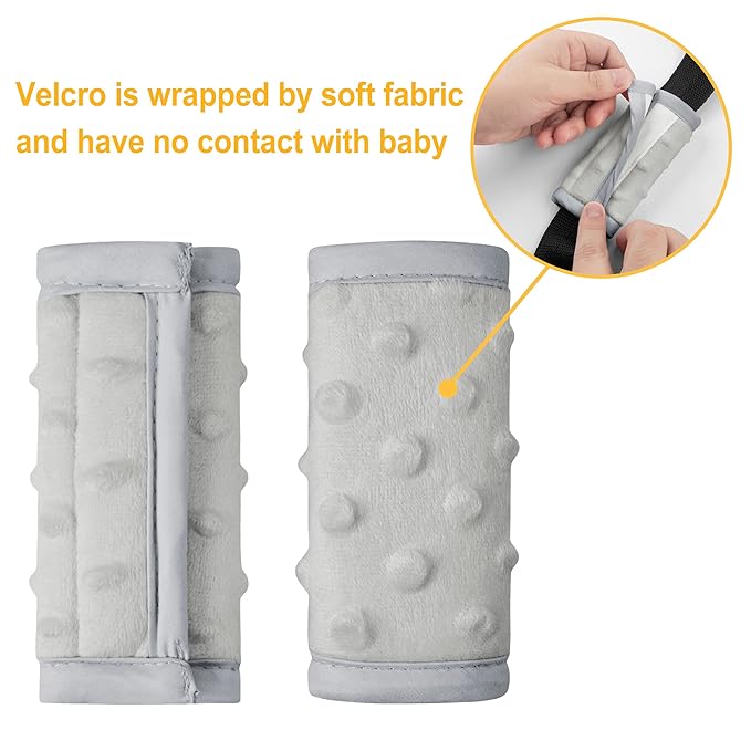 Pro Goleem Car Seat Strap Covers for Babies Unisex Soft Car Seat Strap Shoulder Pads for All Car Seats, Stroller, Pushcar, Small Size Designed for Newborn Gray