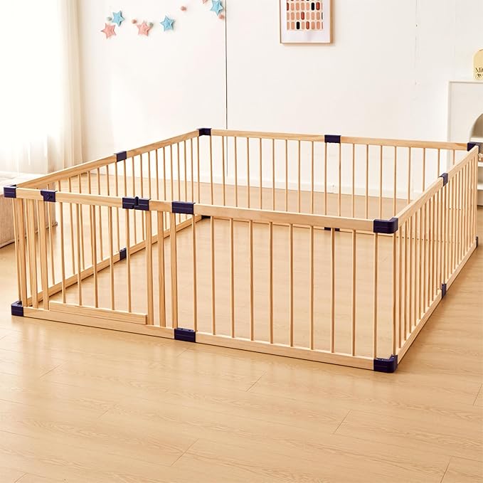 Playpen for Babies and Toddlers,Baby Playpen Fence Yard Wood,Wooden Baby Playpen for Babies and Toddlers,Wooden Baby Play Fence Yard Play Area (140X200)