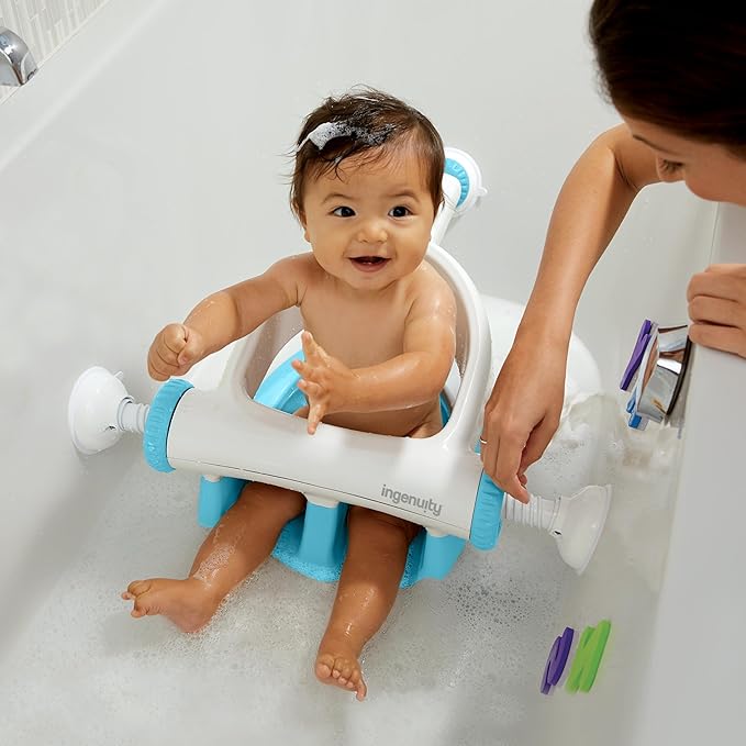 Ingenuity My Bath Seat for Sit-Up Baby Bathing, Sure & Secure Suction Cups, ASTM Safety Tested & Approved, Backrest for Assisted Sitting, Easy Setup & Storage, Aqua