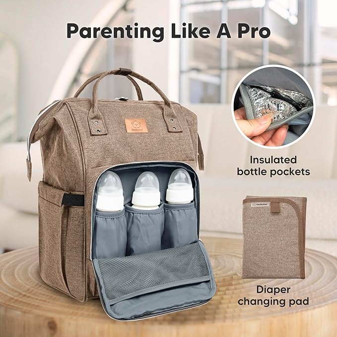 KeaBabies Baby Diaper Bag Backpack - Large Baby Bag for Boys, Girls, Waterproof Multi Function Travel Diaper Backpack with Changing Pad, Durable Travel Essentials for Moms and Dads (Coffee Brown)