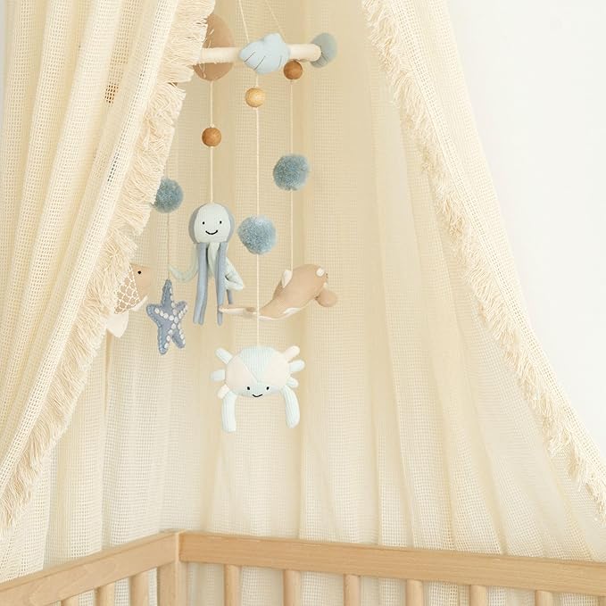 Crane Macrame Baby Crib Canopy, 118" Tall, Boho Nursery Decor, Play Room Canopy for Girls & Boys