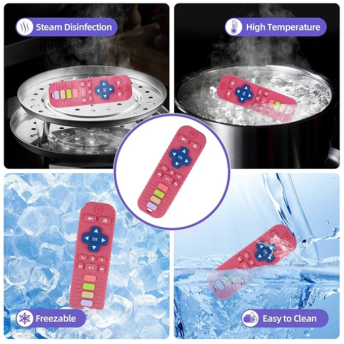 Baby Teether Toy for Babies 0-24 Months TV Remote Control Shape Chew Toy Teething Relief Baby Toys for Infants (Rose red)