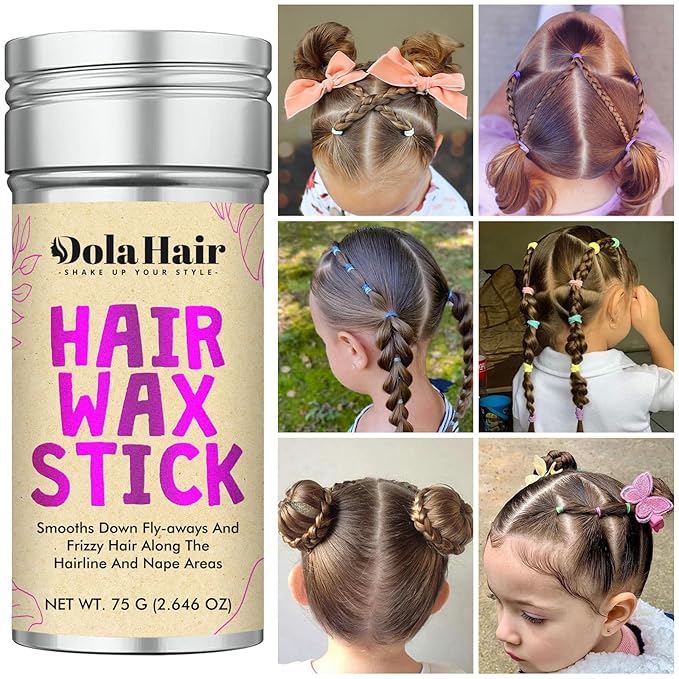 Dolahair Hair Wax Stick & Accessories - Flyaway Control for Kids & Women, 50 Pcs Colorful Elastic Hair Bands, 1 Pcs Slick Back Hair Brush, 2 Hair Loop Styling Tools (Pink)