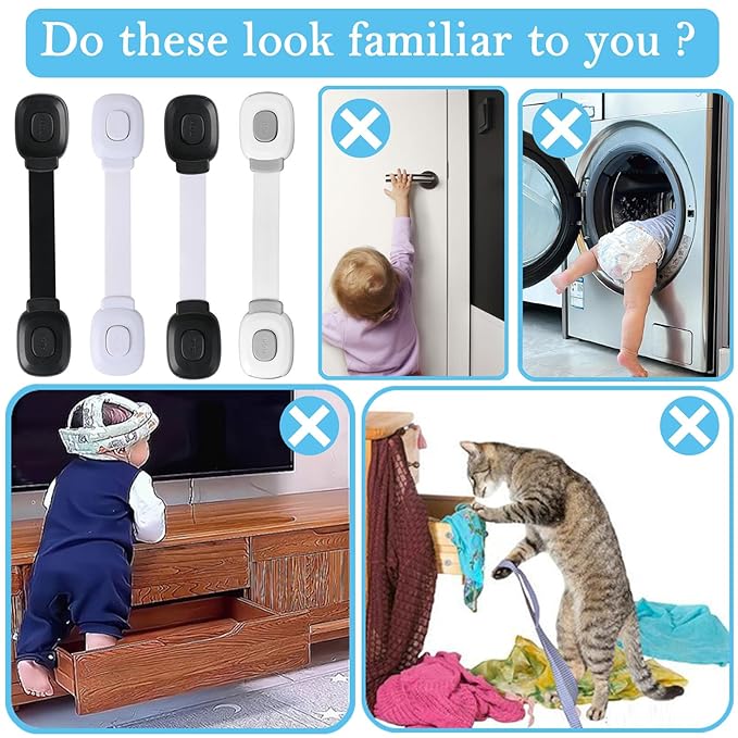 Fursafe&Q Baby Cabinet Locks, Child Safety Cabinet Proofing -Child Safety Strap Locks Adhesive Drawer Fridge Ovens Door Toilet Latches No Drill Multi-Purpose for Furniture Kitchen Lock (White, 2Pack)