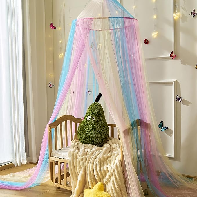 Rainbow Bed Canopy for Girls,X-Large Princess Canopy Hanging Netting Bedroom Decor for Girls Mosquito Net for Baby Crib, Twin to King Size Bed