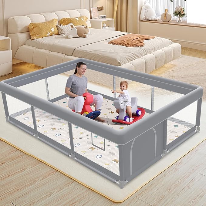 Large Baby Playpen 74"x50" with Mat Play Pens for Babies and Toddlers, Large Play Yards for Indoor & Outdoor with Zipper Gates
