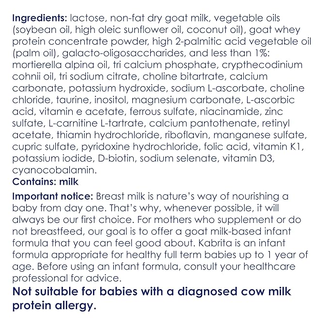 Kabrita Goat Milk-Based Infant Formula Powder with Iron, DHA, ARA & Prebiotics, for Infants 0–12 Months, Non-GMO, 28 oz (Pack of 2)