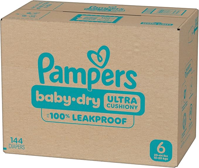 Pampers Diapers - Baby Dry - Size 6, 144 Count, Absorbent Disposable Infant Diaper (Packaging May Vary)