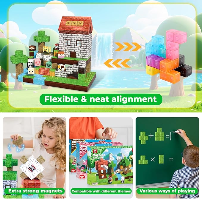 300PCS Magnetic Blocks - Magnetic Building Blocks, Stacking Magnet Cubes Toys, STEM Montessori Sensory Game Toys for Kids Boys and Girls Ages 3 4 5 6 7 8 Birthday Gifts