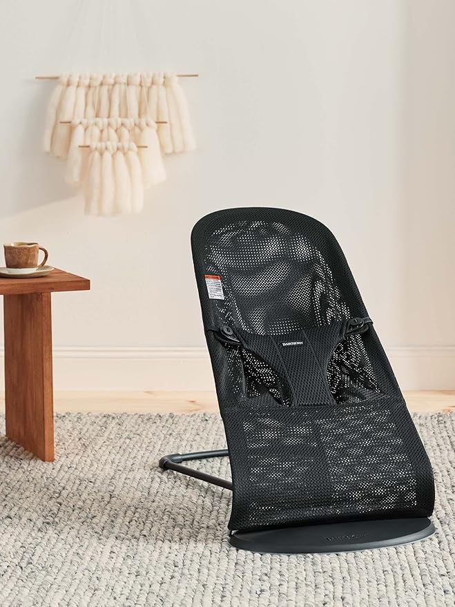 BabyBjörn Bouncer Bliss, Black Frame, Mesh, Black 2-in-1 Adjustable Baby Bouncer Seat and Toddler Chair, Newborn to Toddler (8-29 lbs), 4 Positions, Lightweight & Portable