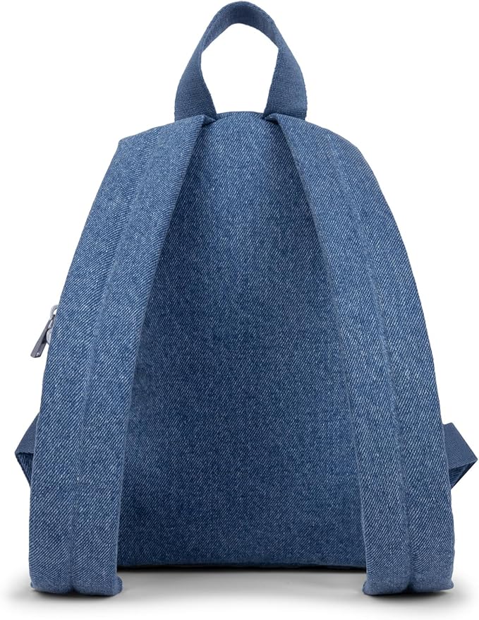 JuJuBe Mini Diaper Bag Backpack, Machine Washable Travel Backpack w/Adjustable Straps & 2 Pockets for Baby Bottles, Diapers, Pacifiers, Snacks, Changing Pad & Daily Essentials, Denim & Daisies (Blue)