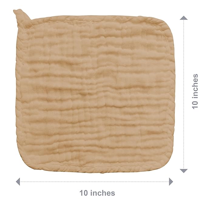 SWEET DOLPHIN 12 Pack Baby Muslin Washcloths - Soft Face Cloths for Newborn, Absorbent Bath Wash Cloths, Wipes, Burp Rag - Toddlers Essentials Stuff, Baby Registry as Shower -10"x10", Brown