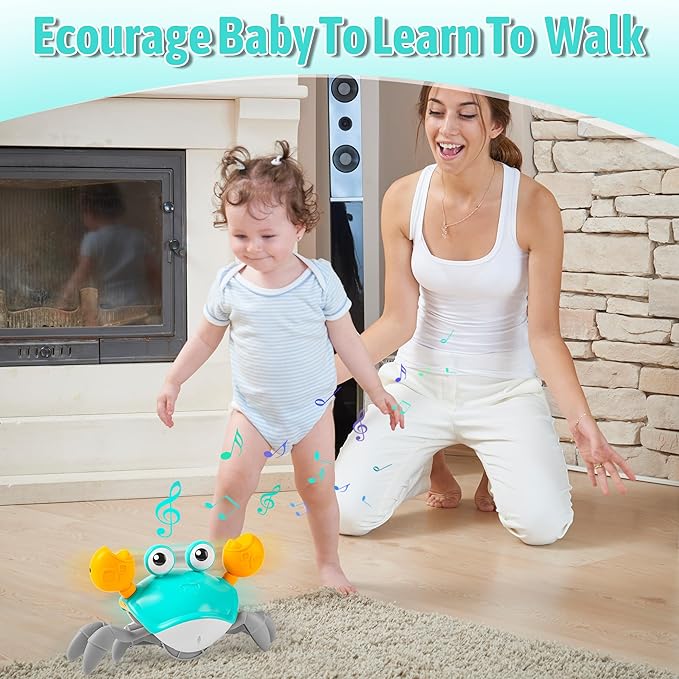 Crawling Crab Baby Toy, Tummy Time Toy for Infant 3 6 9 12 18 24 Month, Walking Dancing Interactive Sensory Crab with Light Music, Birthday Gift for Toddler Boy Girl 1 2 3, Christmas Stocking Stuffers