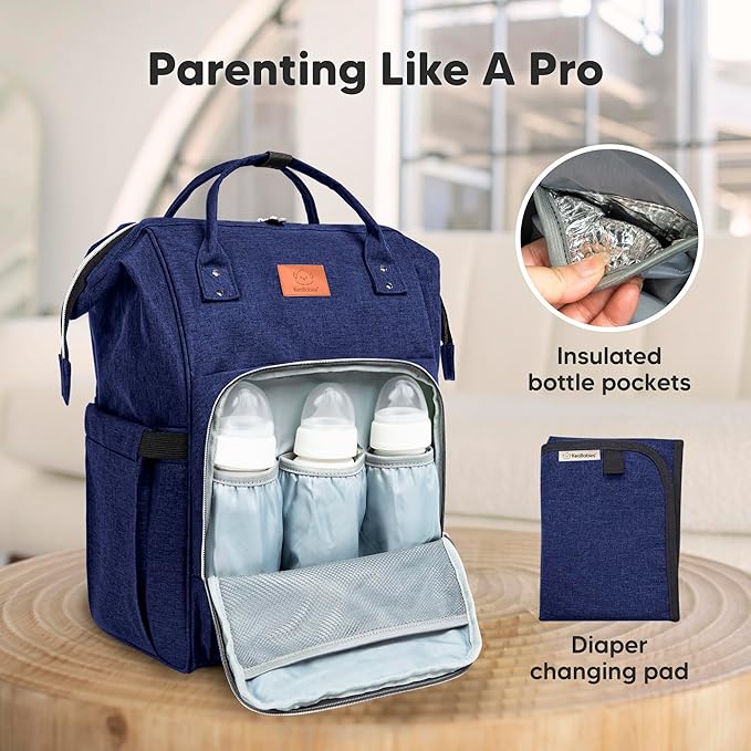 KeaBabies Baby Diaper Bag Backpack - Large Baby Bag for Boys, Girls, Waterproof Multi Function Travel Diaper Backpack with Changing Pad, Durable Travel Essentials for Moms and Dads (Marine Blue)