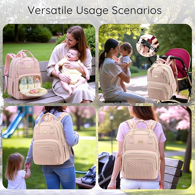 Diaper Bag Backpack - Large Multi functional, Boys, Girls & Baby Travel Essentials Tote with Changing Pad, Insulated Pockets, Stroller Straps, Waterproof - Baby Backpack for Mom & Maternity (Pink)