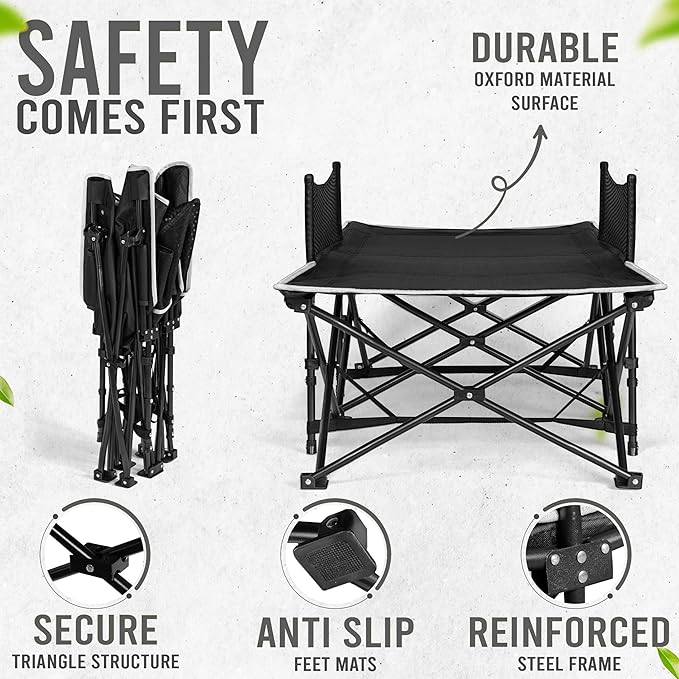 Toddler Cot Bed: Kids Travel Camping and Portable Folding Cot, Great for Outdoors and Young Guests at Home. Comfortable Sleeping Bed Easy to Store and Use (Gray)