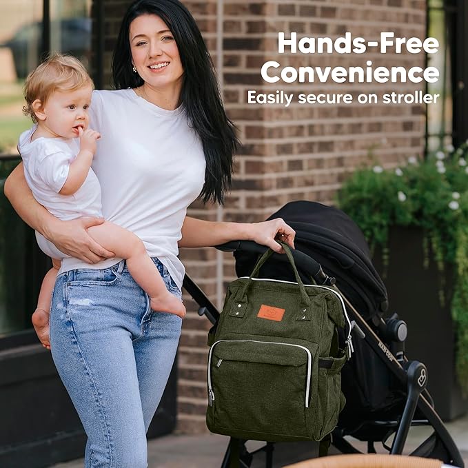 KeaBabies Baby Diaper Bag Backpack - Large Baby Bag for Boys, Girls, Waterproof Multi Function Travel Diaper Backpack with Changing Pad, Durable Travel Essentials for Moms and Dads (Dark Olive)