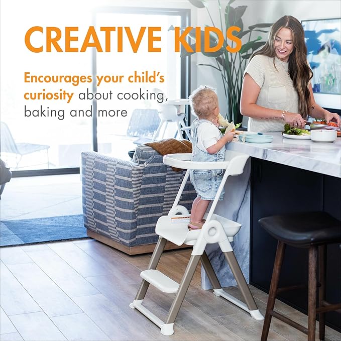 Boon Pivot Toddler Tower Kids Kitchen Step Stool - Folding Step Stool for Bathroom Sink or Kitchen Counter - CPC Certification - White - Ages 18 Months to 4 Years