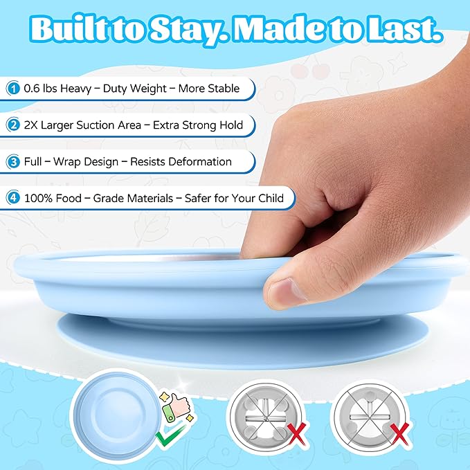 3 Pack Stainless Steel Baby Suction Plates – Divided Toddler Plates for Baby Led Weaning | Strong Non-Slip Silicone Base, Unbreakable, BPA-Free, Dishwasher Safe Feeding Set (Pink, Blue, Green)