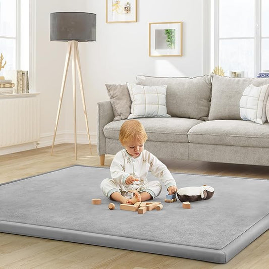 Baby Play Mat for Floor Tummy Time Nursery Muscle Area Playroom Rug Tatami Mat 6'7"x6'7" Memory Foam 1.3" Thick Crawling for Babies,Toddlers, Infants, Kids(Light Gray)