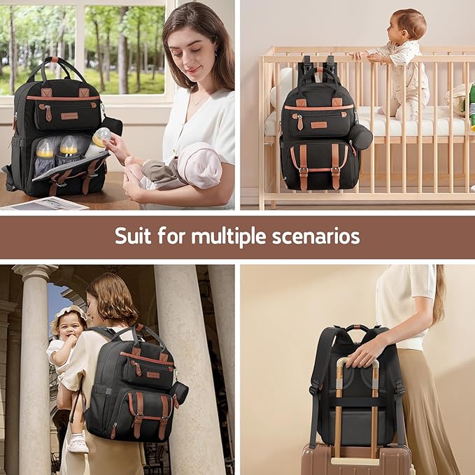 Maelstrom Diaper Bag Backpack,Baby Bag,23L-30L Expandable Diaper Backpack for Mom Dad,Travel Essentials Baby Bag with Changing Pad&Stroller Clips & Pacifier Bag,Black
