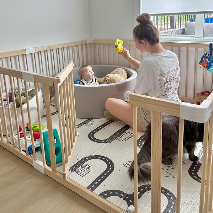 HARPPA Baby Gate Playpen for Babies and Toddlers Wooden Playpen Large Baby Fence Play Yards for Play Area (60x71.5x24 inches)