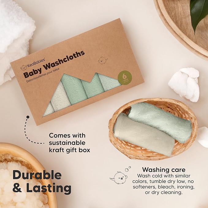6-Pack Soft Baby Washcloths, Viscose from Bamboo - Kids, Newborn Bath Towels, Infant Shower, Toddler Reusable Face Towel, Gentle on Skin, Face Wash Cloths for Babies, 10x10 (Hills)