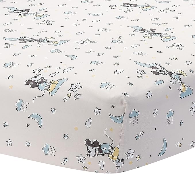 Lambs & Ivy Disney Baby Moonlight Mickey Mouse Fitted Crib Sheet - White