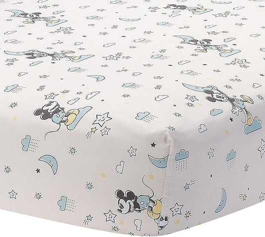 Lambs & Ivy Disney Baby Moonlight Mickey Mouse Fitted Crib Sheet - White