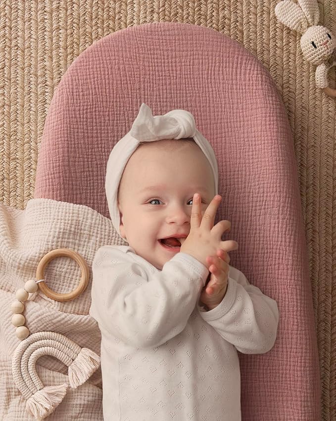 Blissful Diary Muslin Baby Changing Pad with Waterproof Lining Foam, Diaper Changing Table Pad with Cover for Dressers (Dusty Pink, Avocado)