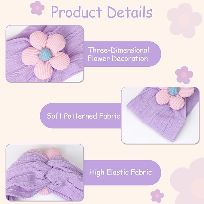 CÉLLOT Baby Flower Headbands Baby Girls Nylon Headbands Soft Elastic Hairbands Hair Accessories for Newborn Infant Toddler Kids (Violet,Cameo,Pink)