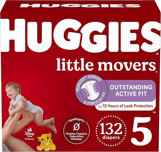 Huggies Size 5 Diapers, Little Movers Baby Diapers, Size 5 (27+ lbs), 132 Count (2 Packs of 66), Packaging May Vary