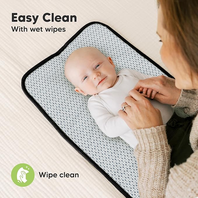 KeaBabies Portable Diaper Changing Pad, Easy Wipe Clean - Foldable Waterproof Baby Changing Mat for Diaper Bag, Compact, Lightweight, 25x13 Newborn, Infant, Baby Changer Travel Essential (Pixel)
