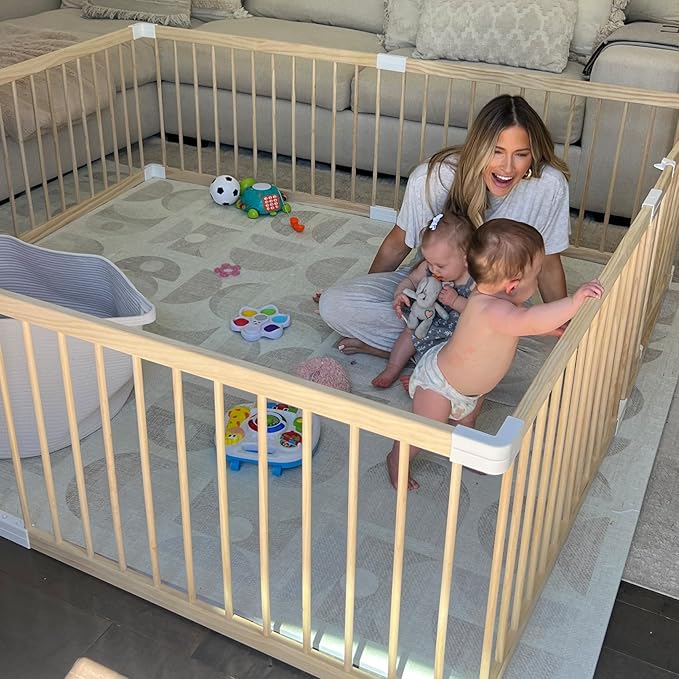 HARPPA Baby Gate Playpen for Babies and Toddlers Wooden Playpen Large Baby Fence Play Yards for Play Area (71.5x79.5x24 inches)