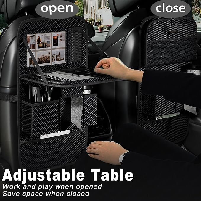 Car Seat Organizers,Multi-functional Back Seat Protectors, Storage Pouches, and Tray Holders (for Cars, Kids, Seat Back and Rear Seats) (Carbon Fiber, 2 Pcs)