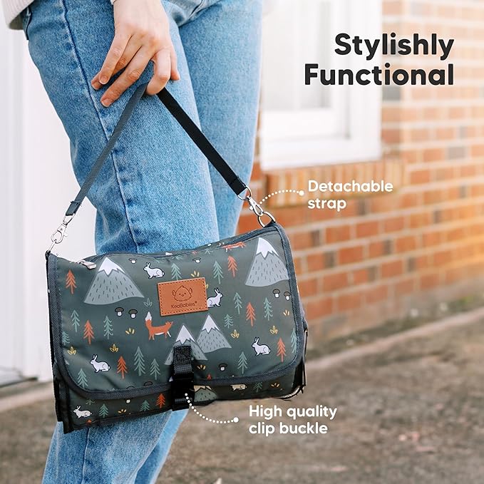 KeaBabies Portable Diaper Changing Pad - Large Waterproof Baby Changing Mat, Compact Travel Diaper Clutch, Functional Pockets Fit Newborn Essentials, Wipeable & Padded Baby Changer (Acacia)