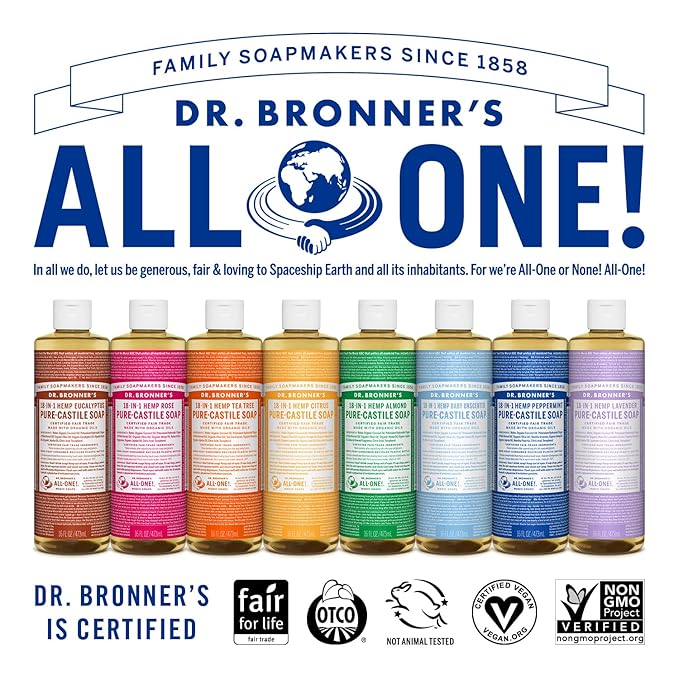 Dr. Bronner's Pure-Castile Magic Liquid Soap (Baby Unscented, 16 Ounce, 2-Pack)- Made with Regenerative Organic Certified Oils, For Face, Hair, Hand & Body Soap, Laundry, Pets- Concentrated, Vegan
