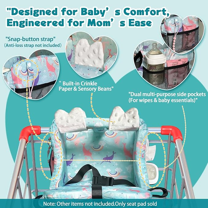 Premium Baby Shopping Cart Cover & High Chair Seat Protector - Universal Fit for Grocery Carts, Restaurant Chairs，Restaurant Seats, and Park Swings-Girl & Boy（Ocean Blue）