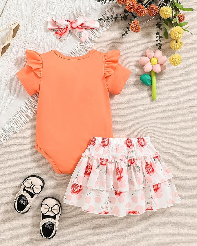 Newborn Infant Clothes Baby Girl Dress Summer Toddler Outfit Cute Girl Romper Skirt Set+Headband