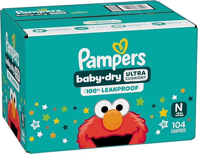 Pampers Diapers - Baby Dry - Size 0, 104 Count, Absorbent Disposable Newbort Diaper (Packaging May Vary)