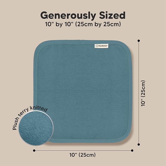 6-Pack Soft Baby Washcloths, Viscose from Bamboo - Kids, Newborn Bath Towels, Infant Shower, Toddler Reusable Face Towel, Gentle on Skin, Face Wash Cloths for Babies, 10x10 (Aegean Blue)