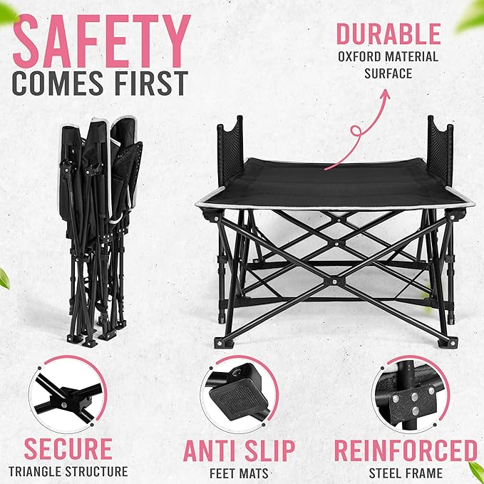 Toddler Cot Bed: Kids Travel Camping and Portable Folding Cot, Great for Outdoors and Young Guests at Home. Comfortable Sleeping Bed Easy to Store and Use (Pink)