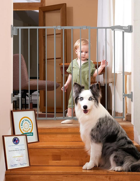Babelio Baby Gate for Stairs, Kitchen & Doorways, 26-41" W 28" H No Bottom Bar| Easy Installation| One-Handed Operation| Auto-Close| Hardware Mount Safety Dog/Pet Gate Indoor (Grey)
