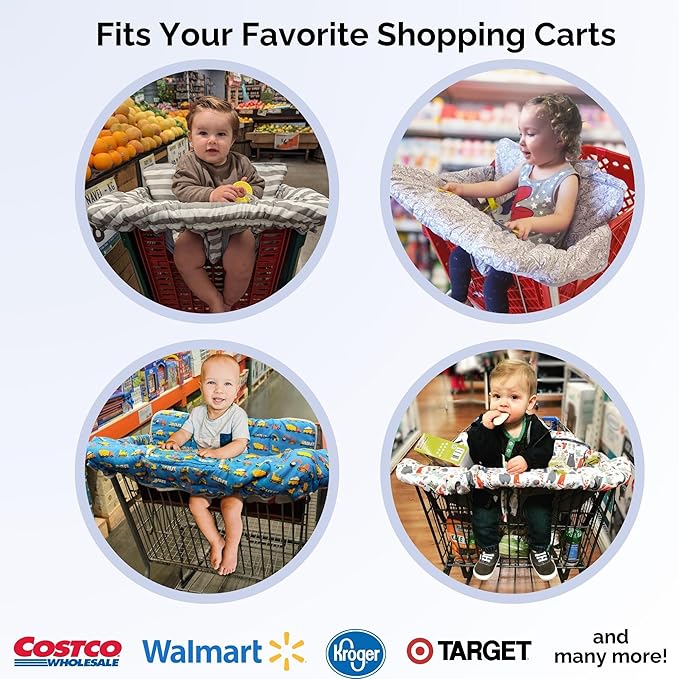 Suessie Shopping Cart Cover and High Chair Cover with Bolster Support Pillow (Gray and White Stripe with Cushion)