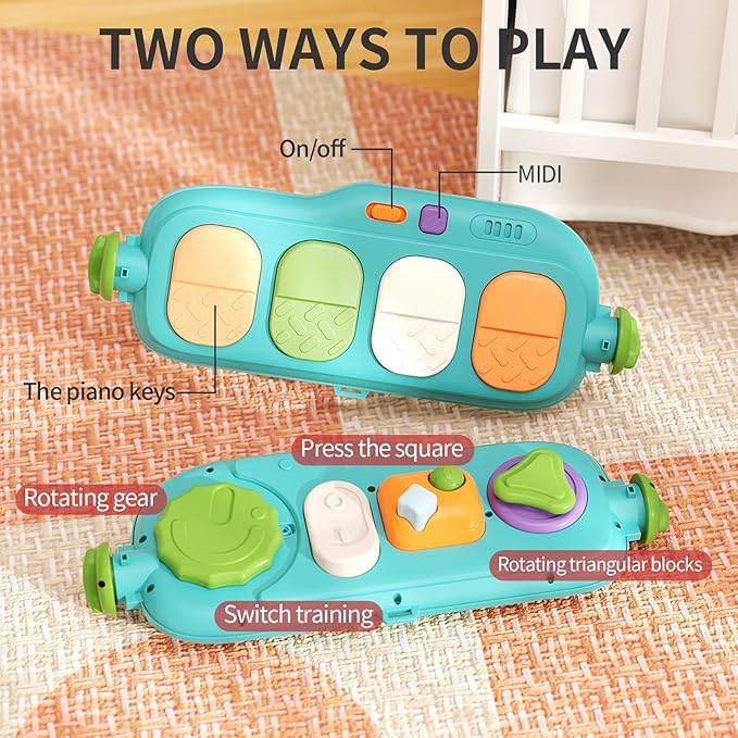 2 in 1 Baby Gym with Walker,Baby Play Mat with 5 Infant Learning Sensory,Double-Sided Multifunctional Removable Play Piano Panel,Sit-to-Stand Learning Walker for 0-24 Months Boy Girl [Orange]